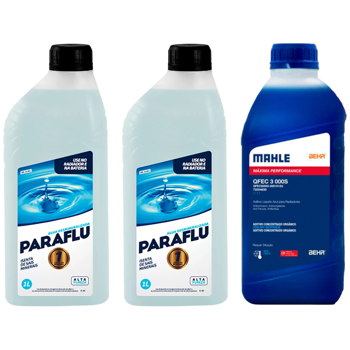 Kit 3 Litros com 1L Aditivo Radiador Azul Mahle + 2L Água