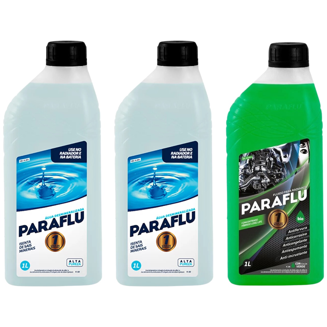 Kit 3 Litros com 1L Aditivo Radiador Verde + 2L Água - Paraflu - 10-3013/10-3031