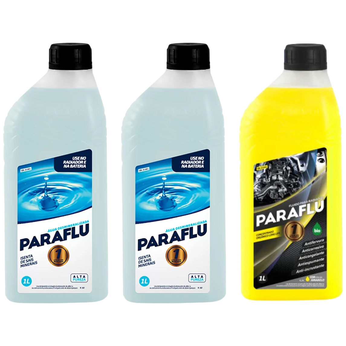 Kit 3 Litros com 1L Aditivo Radiador Amarelo + 2L Água - Paraflu - 10-3031/10-3044