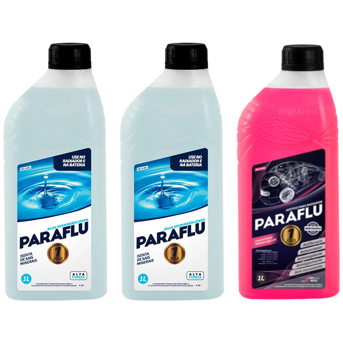 Kit 3 Litros com 1L Aditivo Radiador Rosa + 2L Água - Paraflu - 10-3031/10-3056