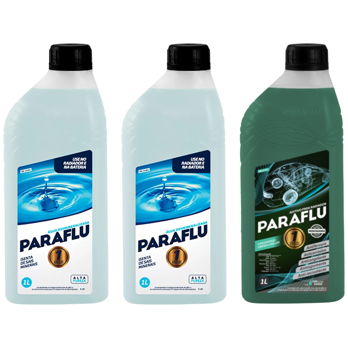 Kit 3 Litros com 1L Aditivo Radiador Verde + 2L Água - Paraflu - 10-3031/10-3055
