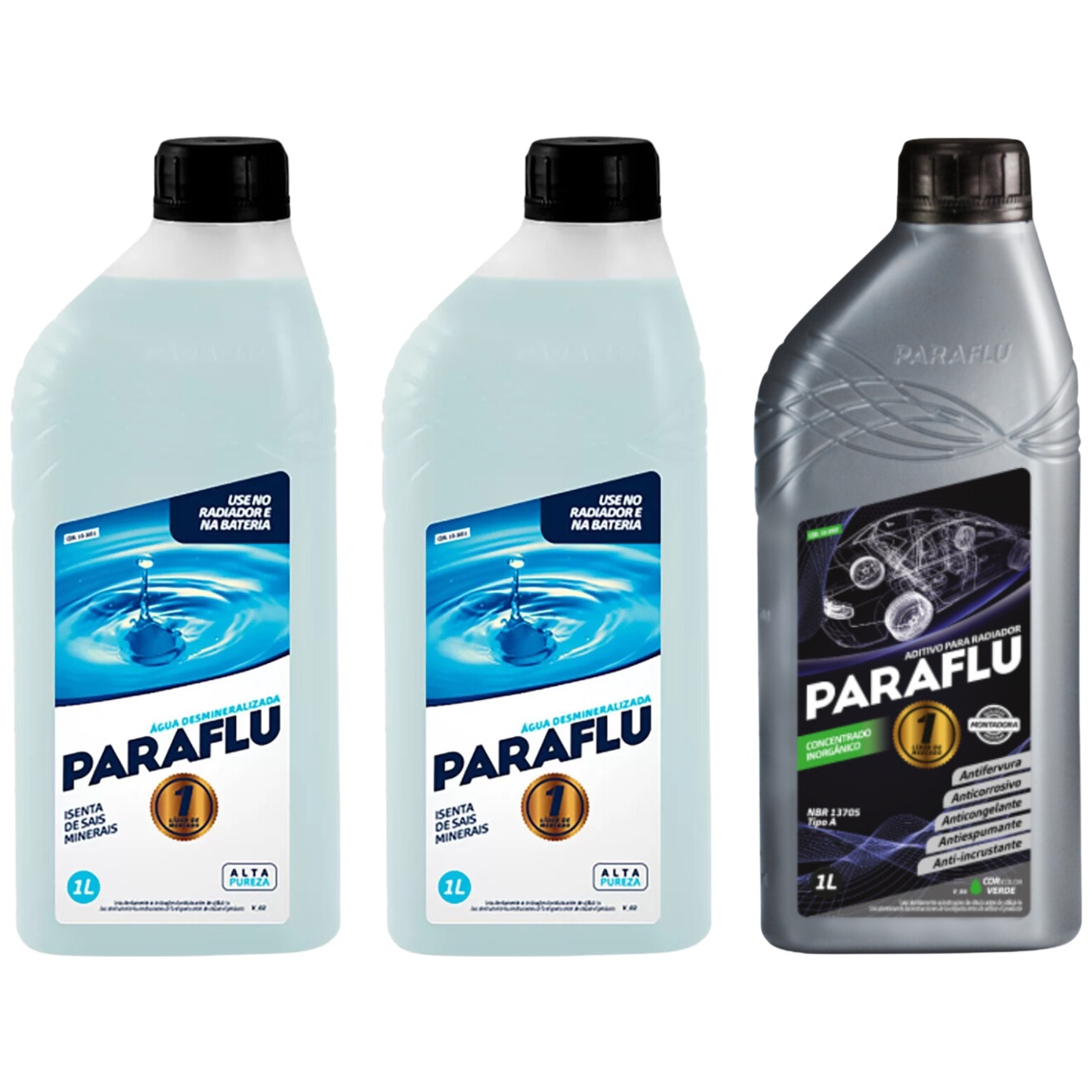 Kit 3 Litros com 1L Aditivo Radiador Verde + 2L Água - Paraflu - 10-3007/10-3031