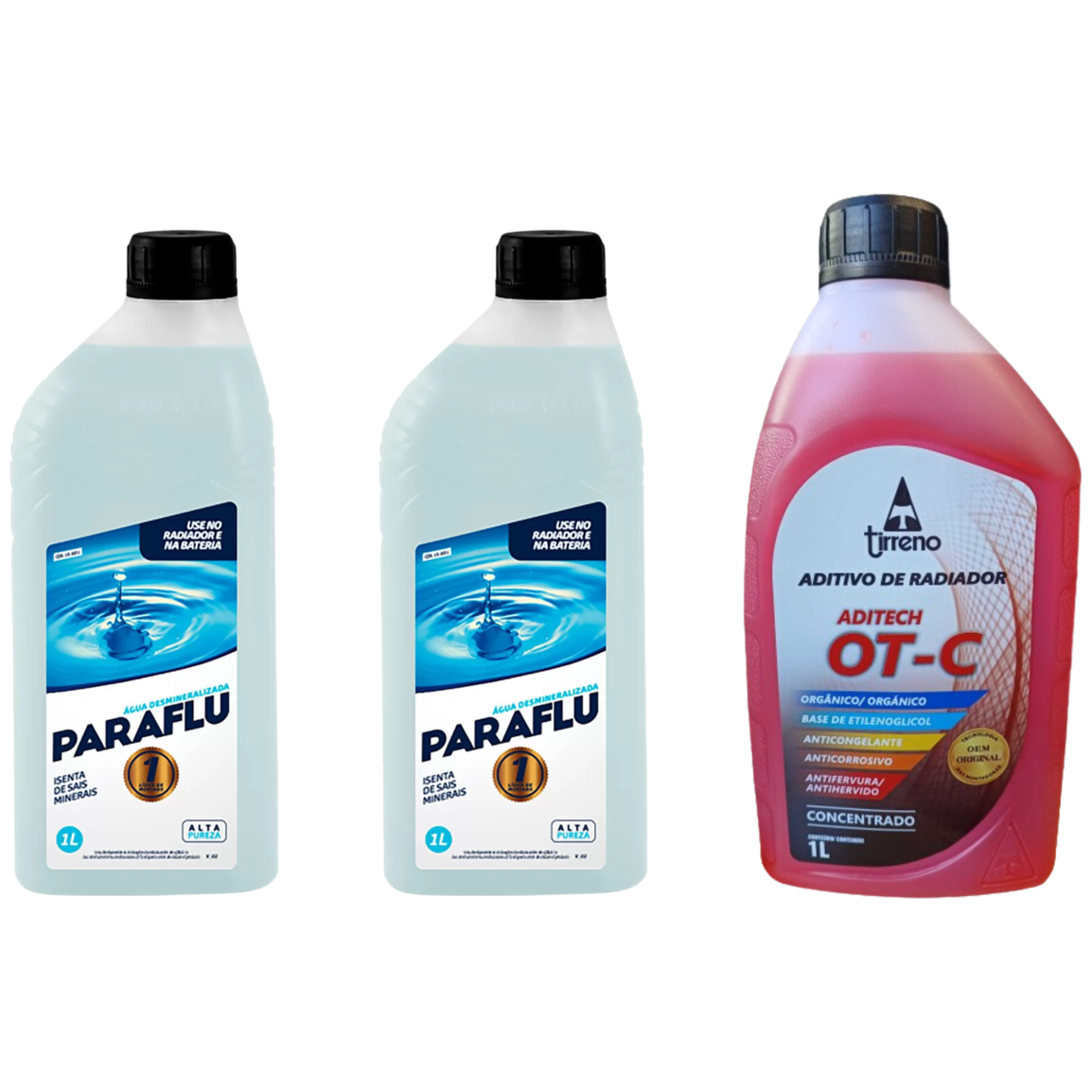 Kit 3 Litros com 1L Aditivo Radiador Laranja + 2L Água - Paraflu/Tirreno - 10-3031/FLU/DS/303FU1