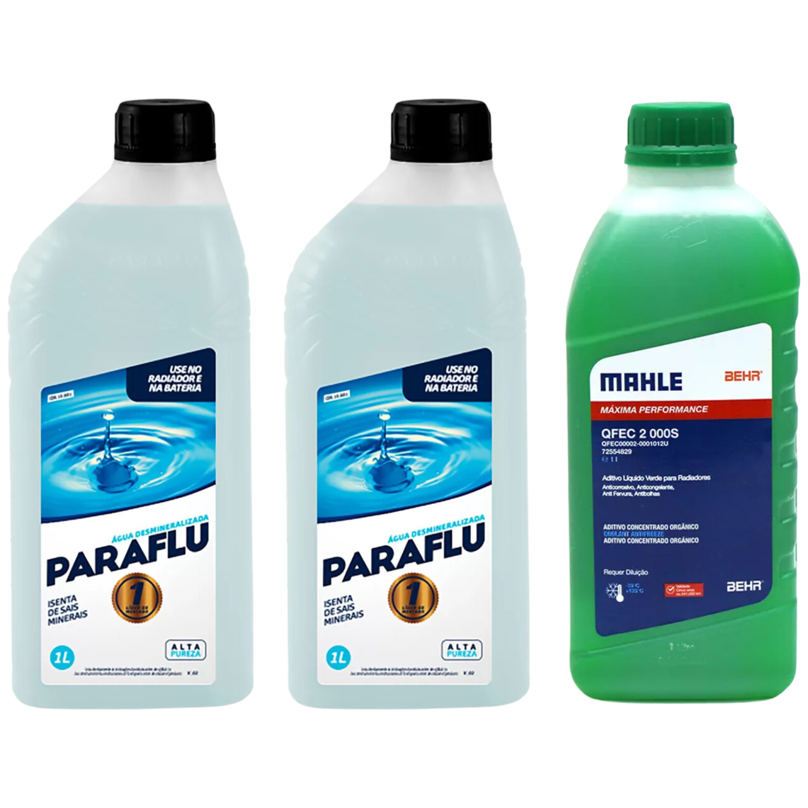Kit 3 Litros com 1L Aditivo Radiador Verde Mahle + 2L Água