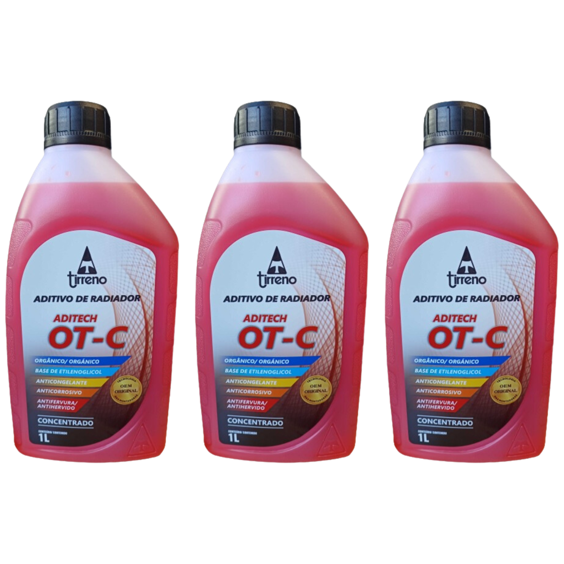 Kit 3 Litros Aditivo Radiador Concentrado Tirreno Orgânico OT-C Laranja