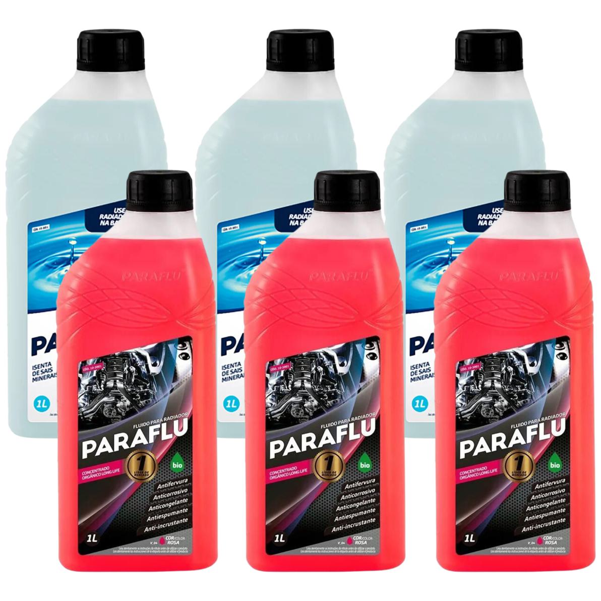 Kit 3 Litros Aditivo Radiador Paraflu Bio Orgânico Rosa + 3 L Água