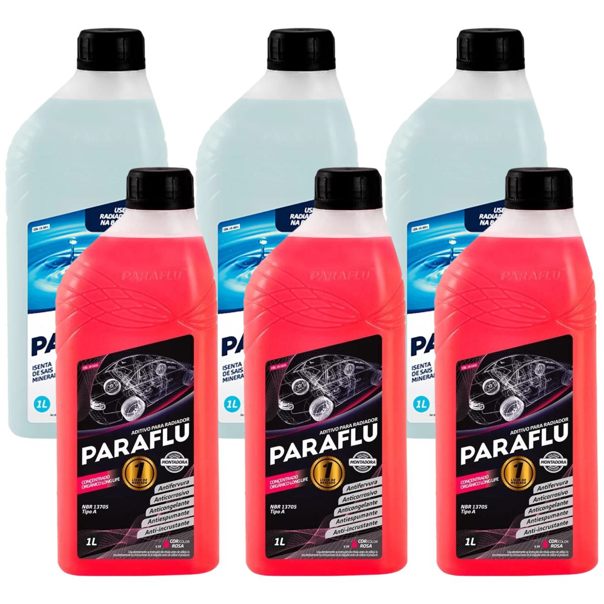 Kit 3 Litros Aditivo Radiador Rosa Montadora Orgânico + 3 Litros Água - Paraflu - 10-3010/10-3031
