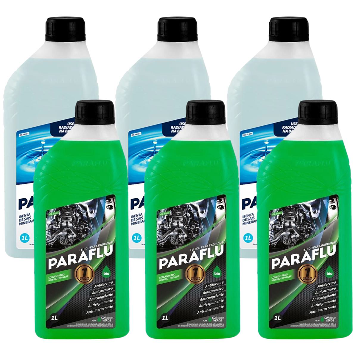 Kit 3 Litros Aditivo Radiador Concentrado Paraflu Bio Híbrido Verde + 3 Litros Água Desmineralizada