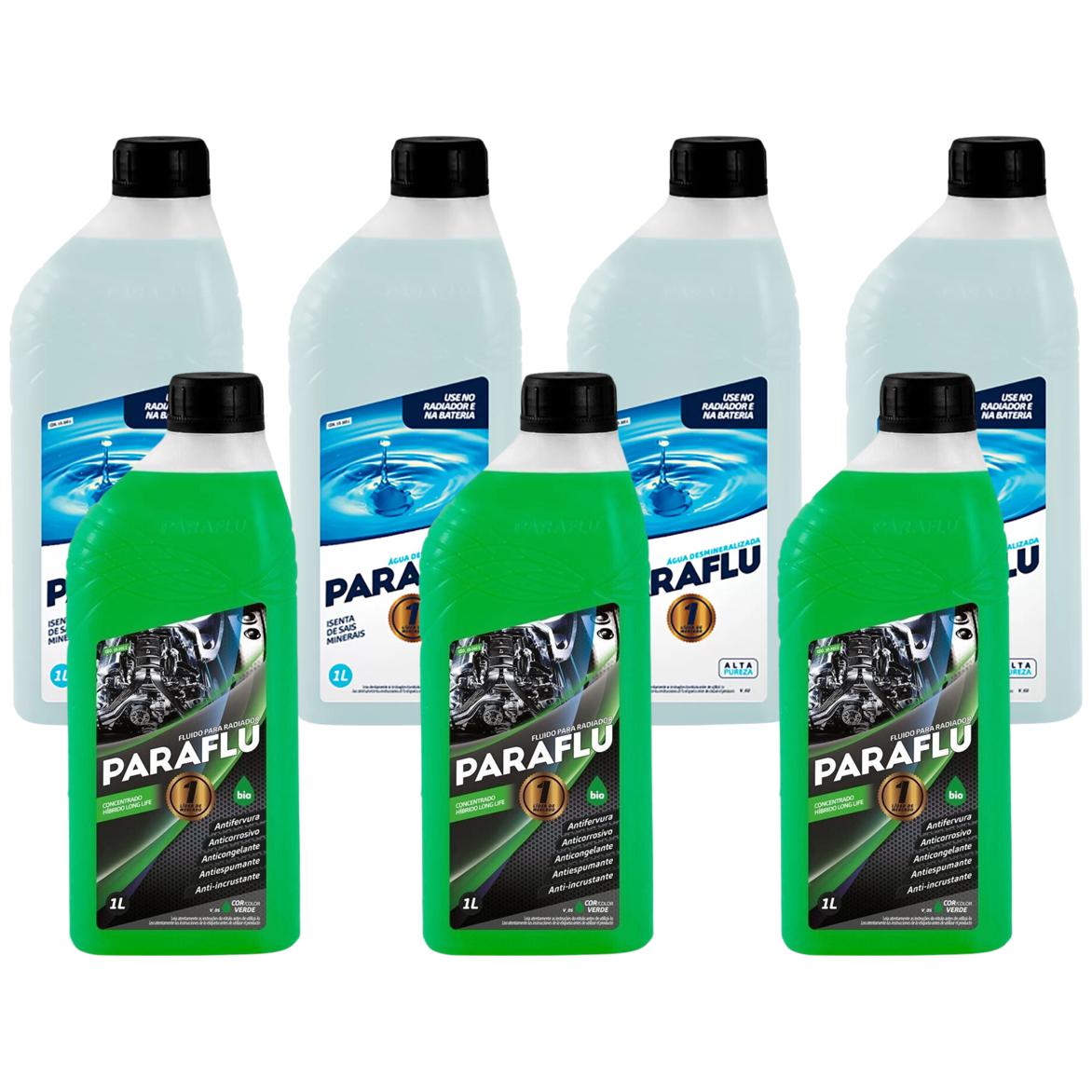 Kit 3 Litros Aditivo Radiador Concentrado Paraflu Bio Híbrido Verde + 4 Litros Água Desmineralizada