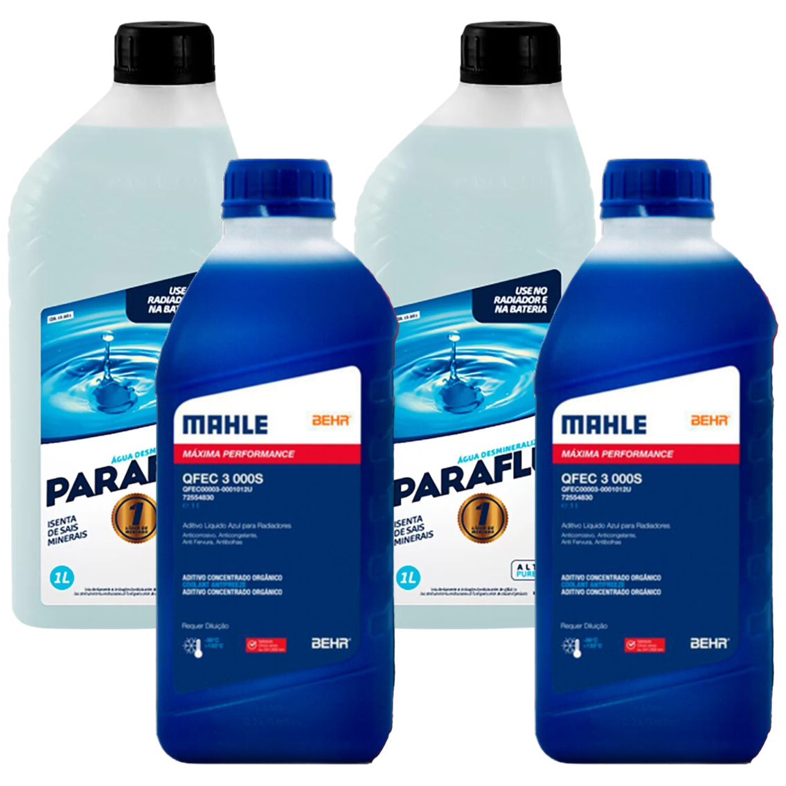 Kit 4 Litros com 2L Aditivo Radiador Azul Mahle + 2L Água