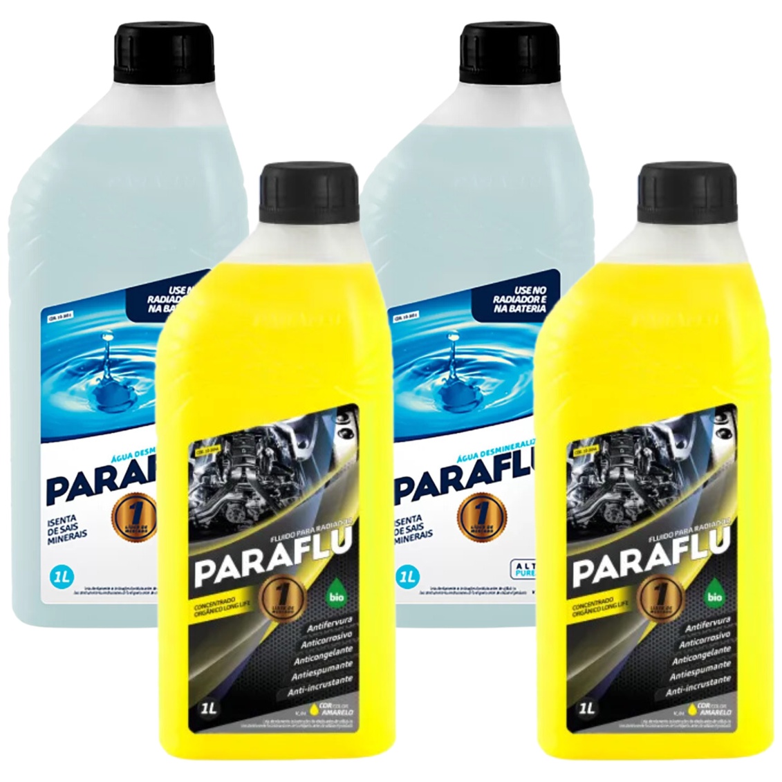 Kit 4 Litros com 2L Aditivo Radiador Amarelo + 2L Água - Paraflu - 10-3031/10-3044