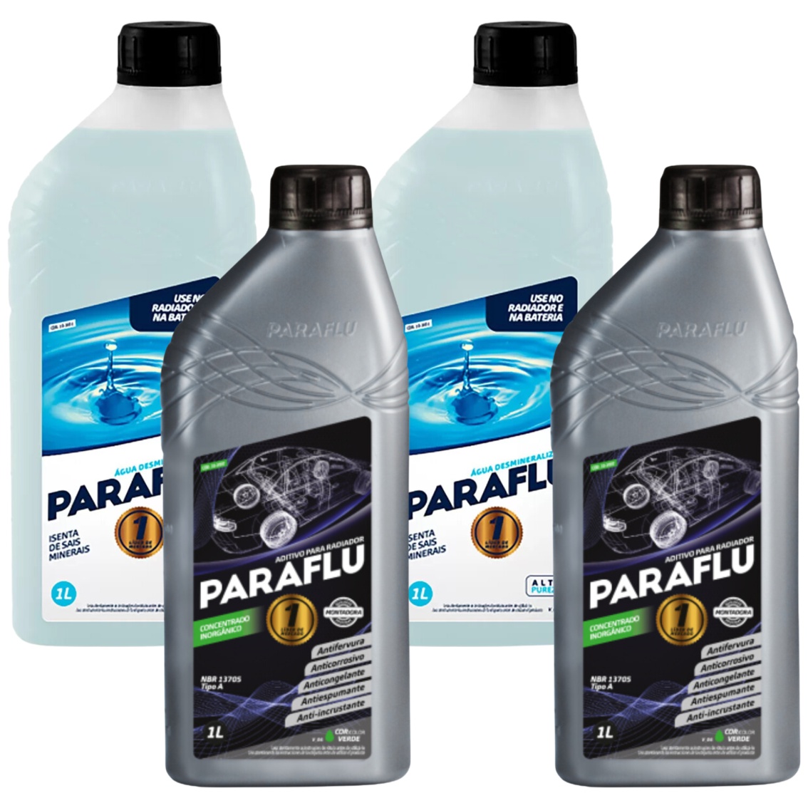 Kit 4 Litros com 2L Aditivo Radiador Verde + 2L Água - Paraflu - 10-3007/10-3031