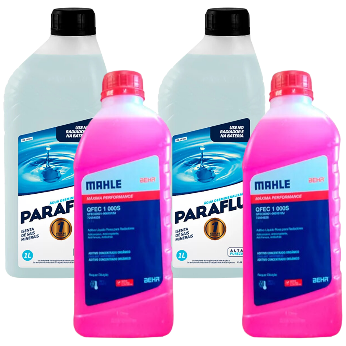 Kit 4 Litros com 2L Aditivo Radiador Rosa Mahle + 2L Água
