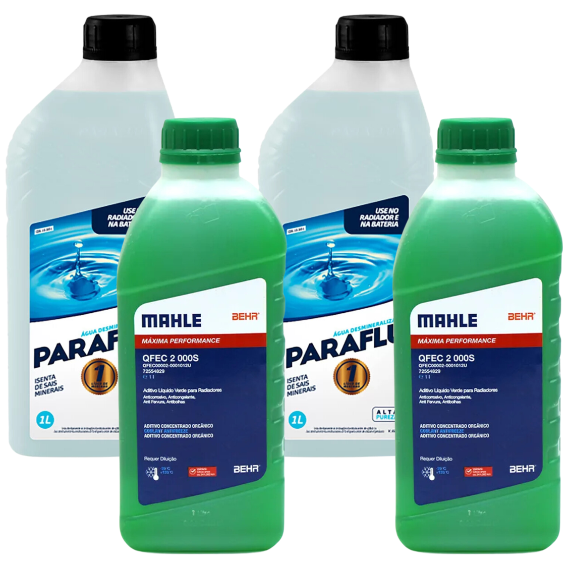 Kit 4 Litros com 2L Aditivo Radiador Verde Mahle + 2L Água