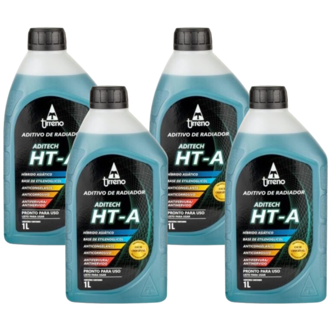 Kit 4 Litros Aditivo Radiador Pronto Para Uso Tirreno Ht-a Híbrido Asiático Azul