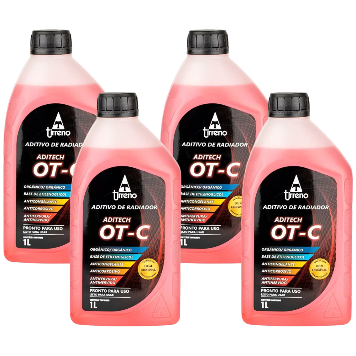 Kit 4 Litros Aditivo Radiador Pronto Para Uso Tirreno Orgânico OT-C Laranja