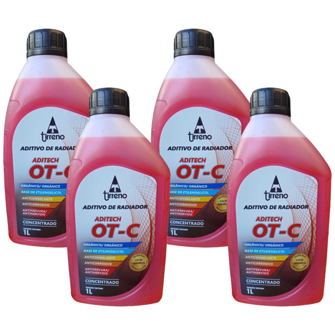 Kit 4 Litros Aditivo Radiador Concentrado Tirreno Orgânico OT-C Laranja