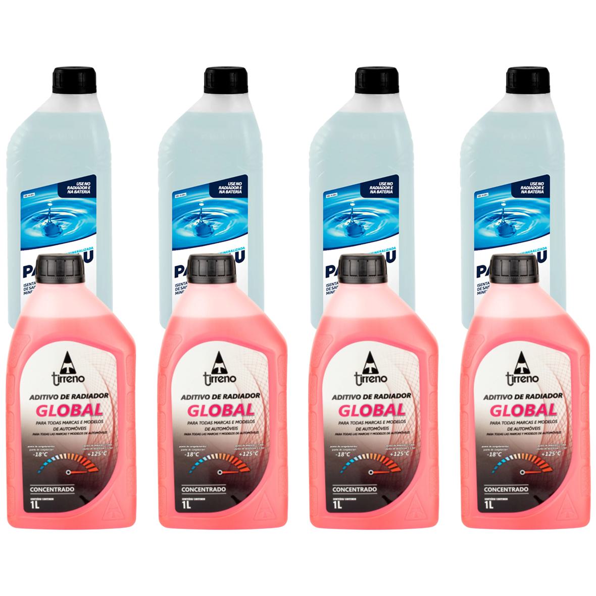 Kit 4 Litros Aditivo Radiador Concentrado Tirreno Rosa + 4 Litros Água Desmineralizada