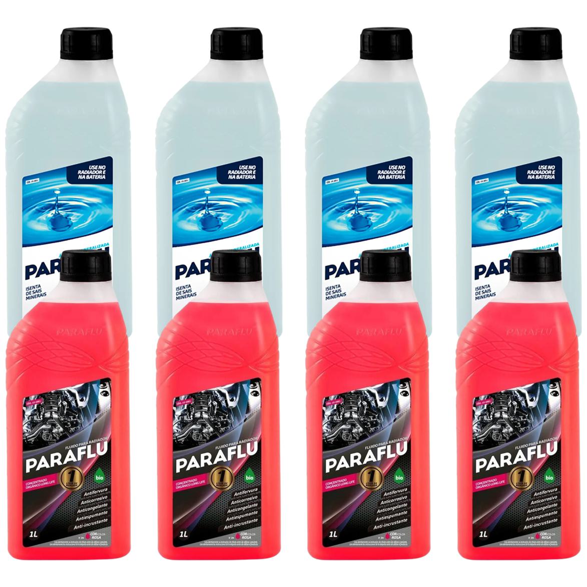Kit 4 Litros Aditivo Radiador Paraflu Bio Orgânico Rosa + 4 L Água