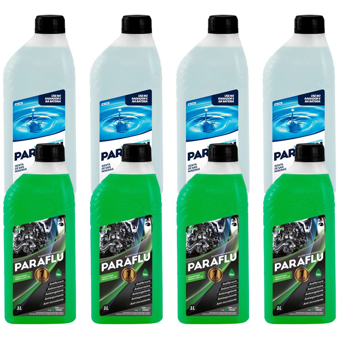 Kit 4 Litros Aditivo Radiador Concentrado Paraflu Bio Híbrido Verde + 4 Litros Água Desmineralizada