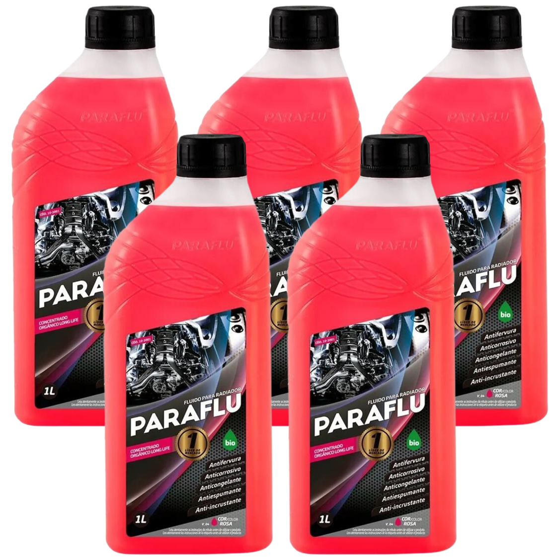 Kit 5 Litros Aditivo Radiador Concentrado Paraflu Bio Orgânico Rosa