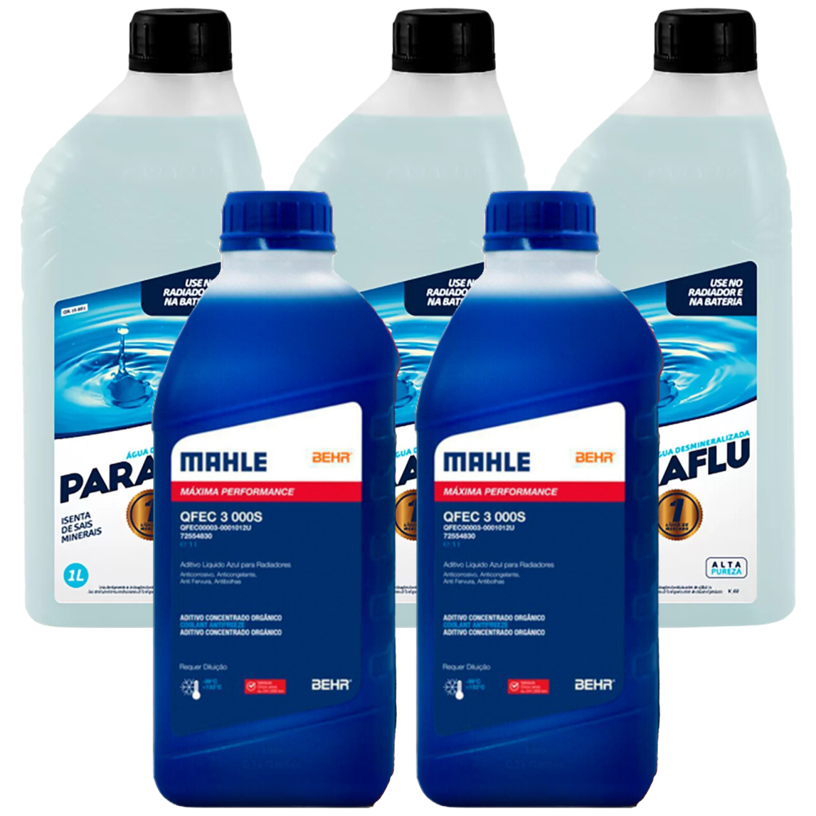 Kit 5 Litros com 2L Aditivo Radiador Azul Mahle + 3L Água
