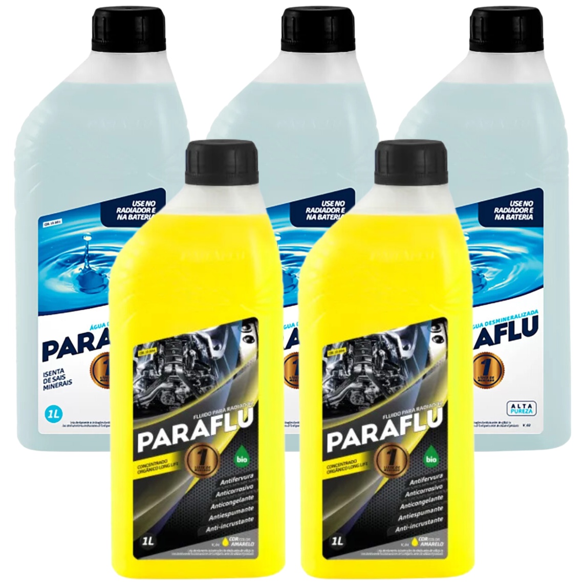 Kit 5 Litros com 2L Aditivo Radiador Amarelo + 3L Água - Paraflu - 10-3031/10-3044