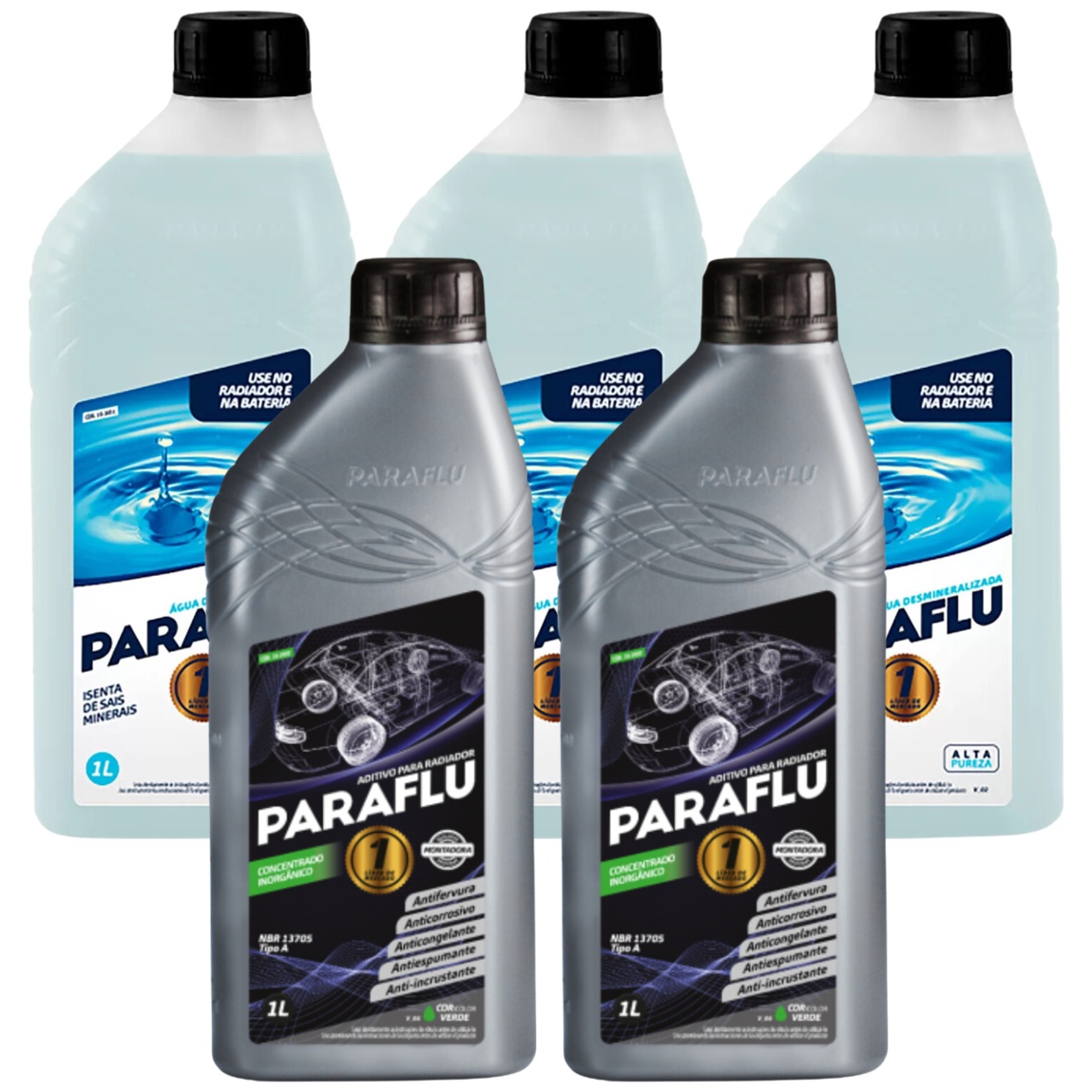 Kit 5 Litros com 2L Aditivo Radiador Verde + 3L Água - Paraflu - 10-3007/10-3031