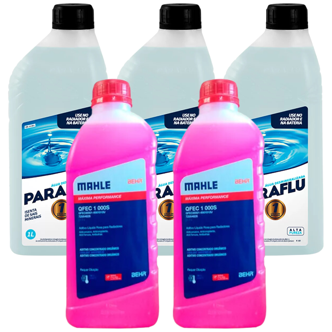 Kit 5 Litros com 2L Aditivo Radiador Rosa Mahle + 3L Água