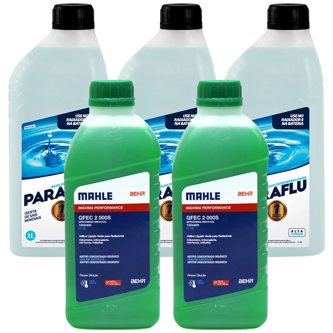 Kit 5 Litros com 2L Aditivo Radiador Verde Mahle + 3L Água