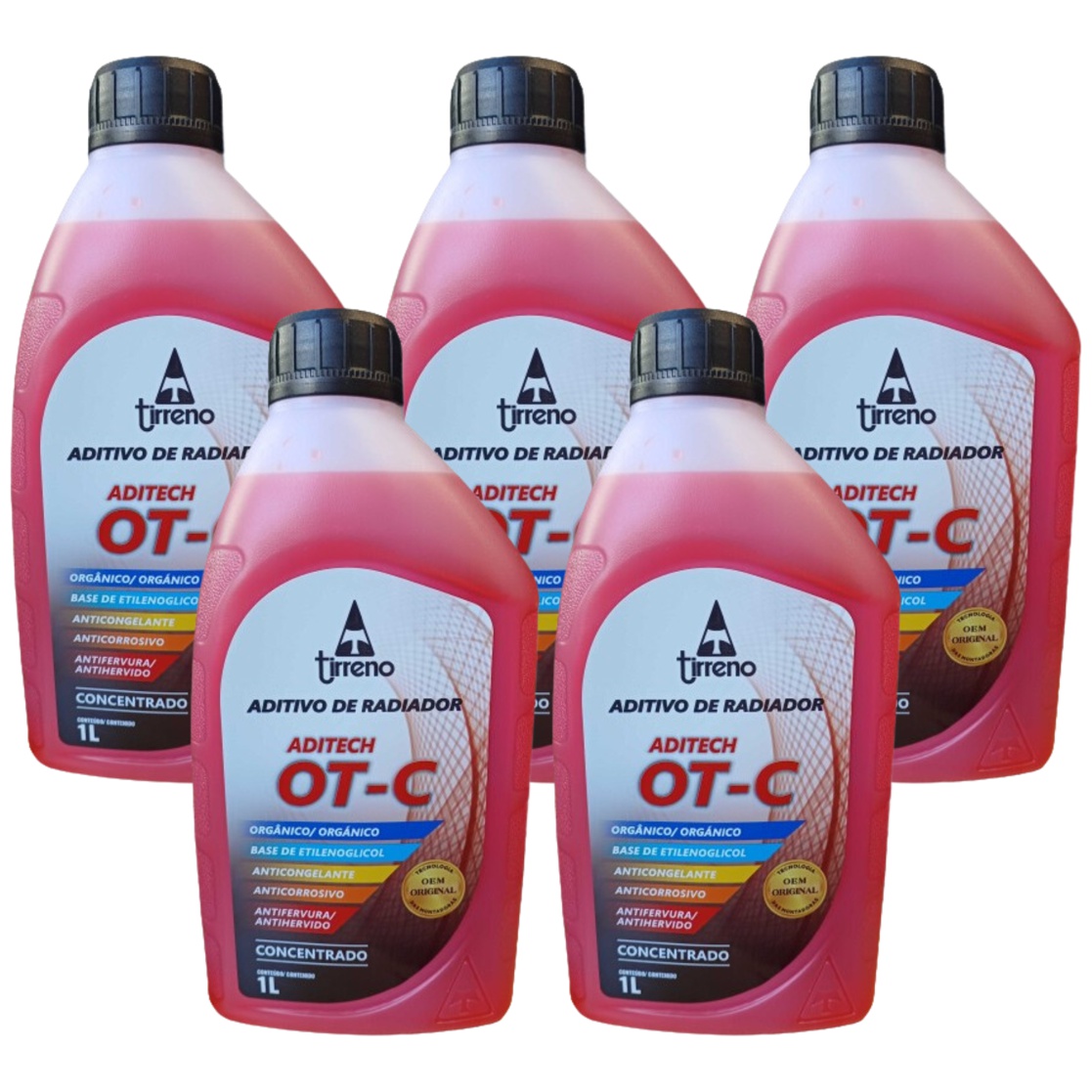 Kit 5 Litros Aditivo Radiador Concentrado Tirreno Orgânico OT-C Laranja