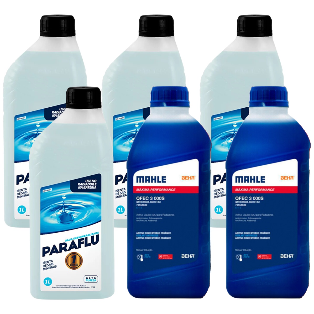 Kit 6 Litros com 2L Aditivo Radiador Azul Mahle + 4L Água