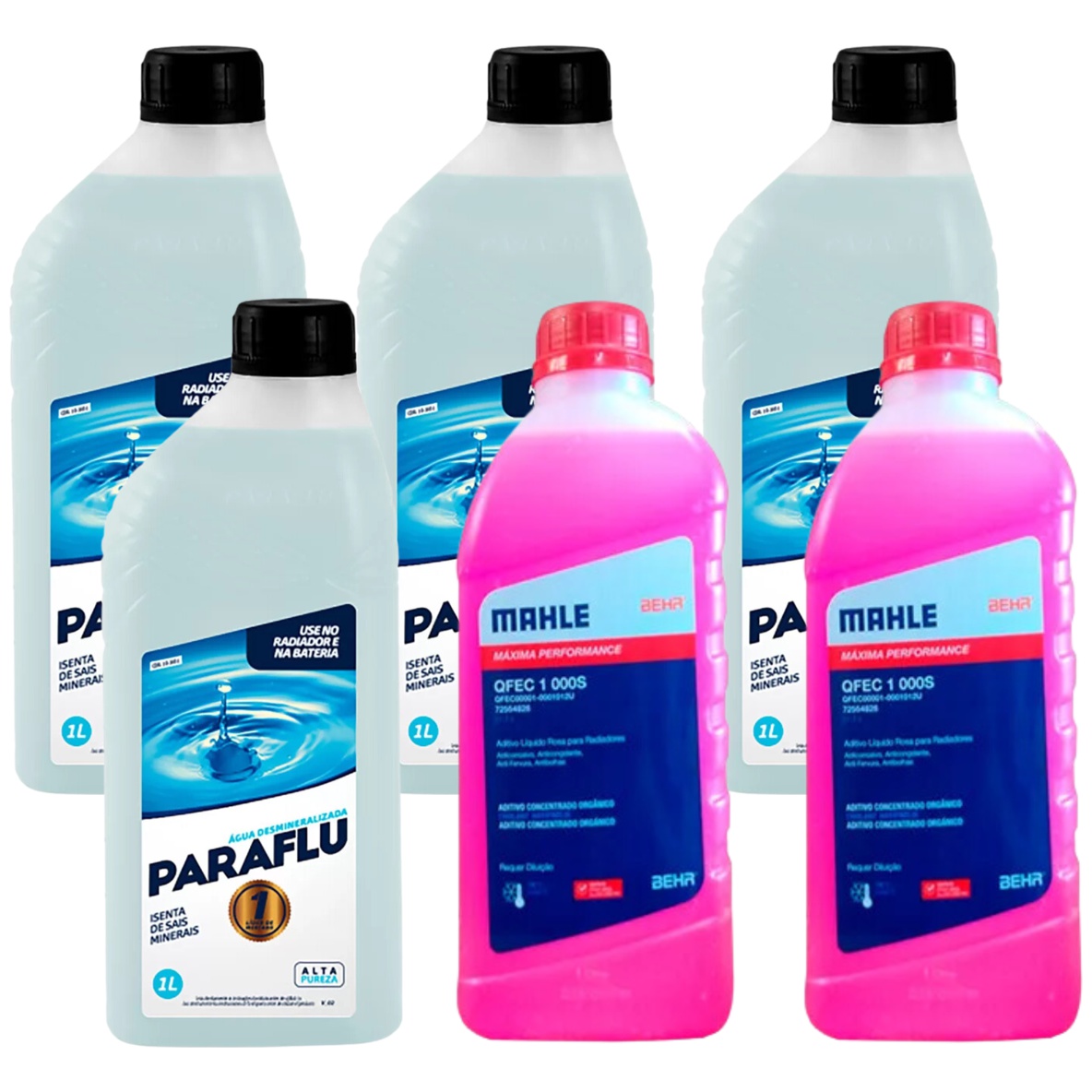 Kit 6 Litros com 2L Aditivo Radiador Rosa Mahle + 4L Água