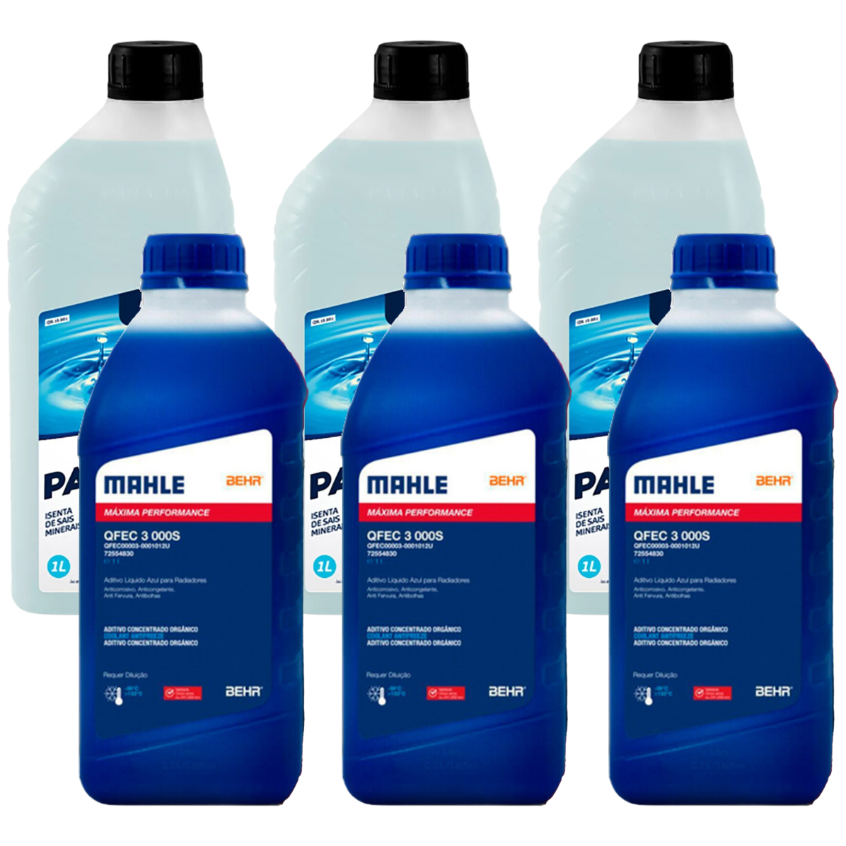 Kit 6 Litros com 3L Aditivo Radiador Azul Mahle + 3L Água