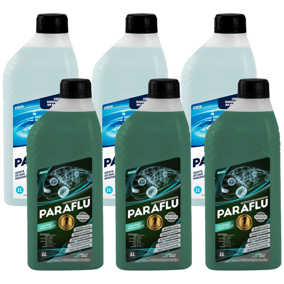Kit 6 Litros com 3L Aditivo Radiador Verde + 3L Água - Paraflu - 10-3031/10-3055