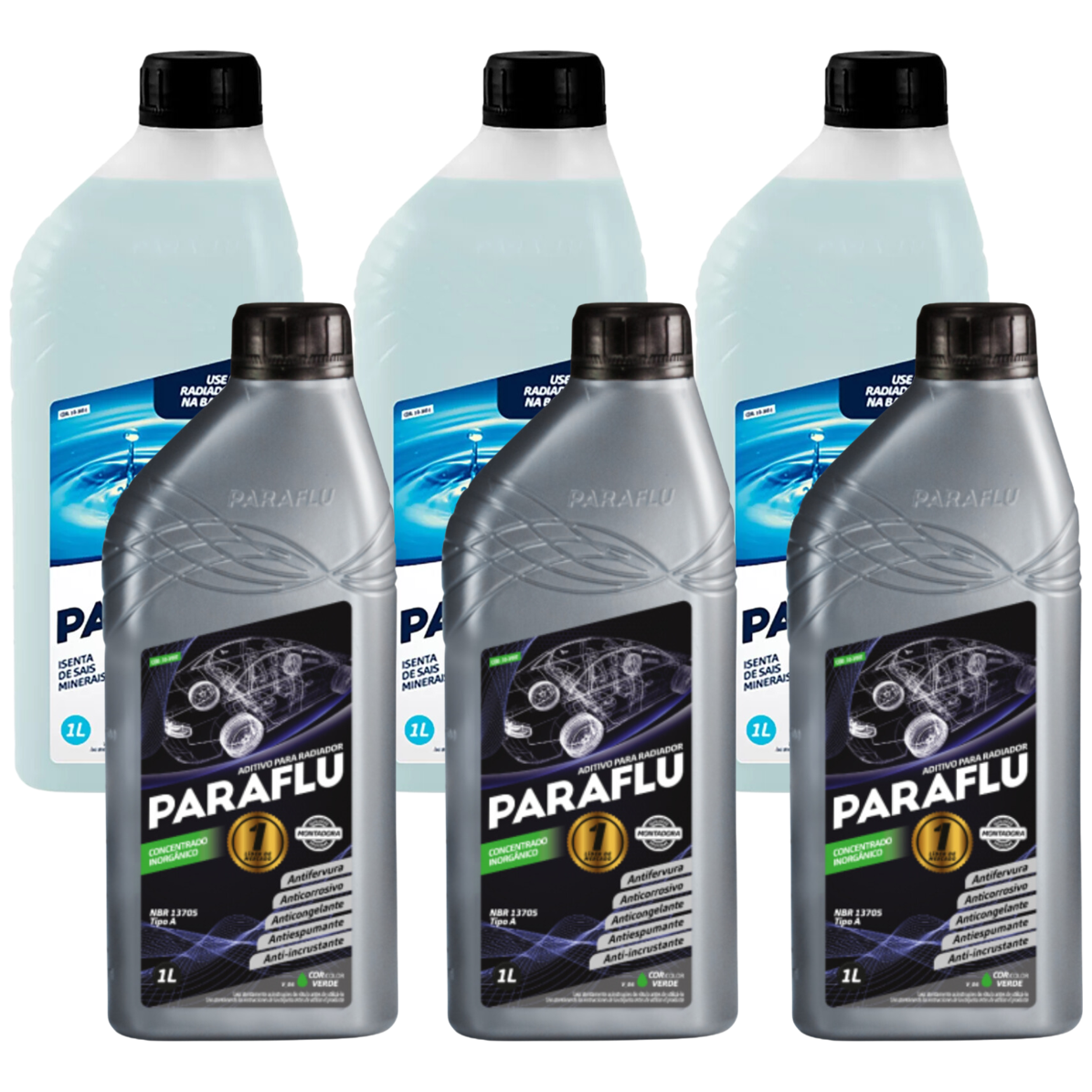 Kit 6 Litros com 3L Aditivo Radiador Verde + 3L Água - Paraflu - 10-3007/10-3031