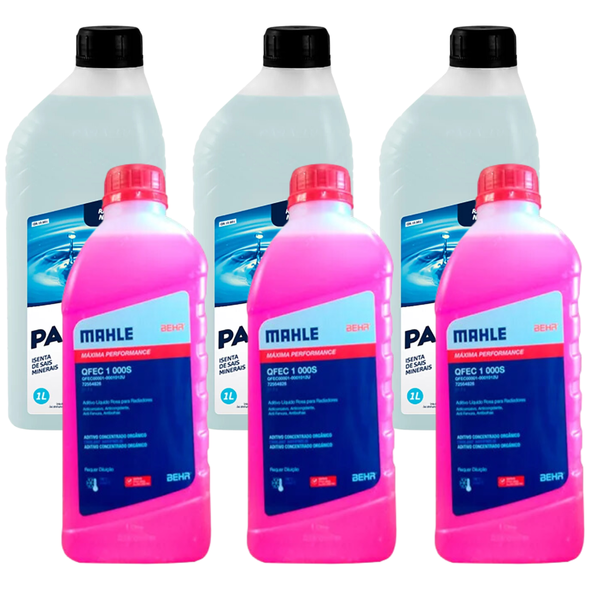 Kit 6 Litros com 3L Aditivo Radiador Rosa Mahle + 3L Água