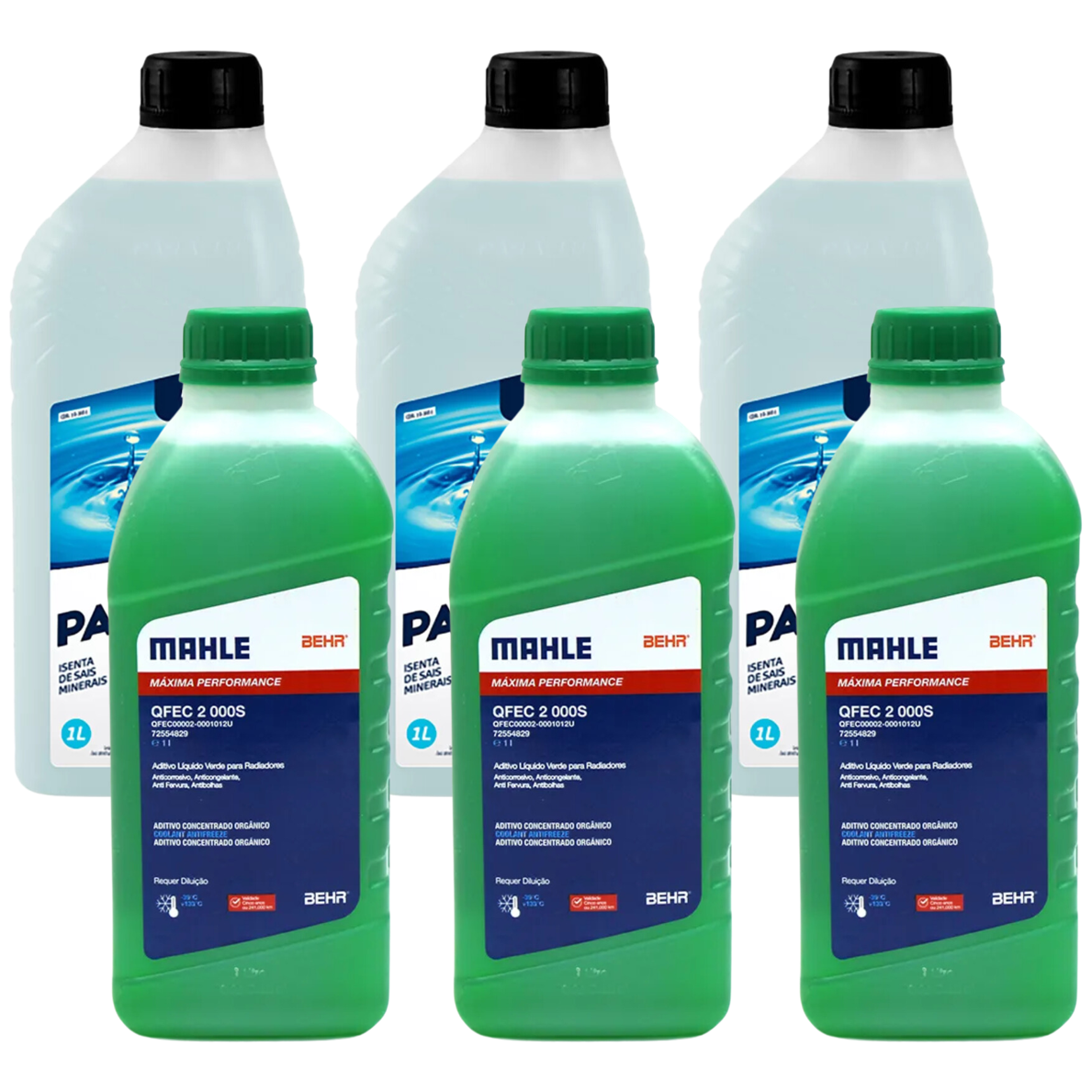Kit 6 Litros com 3L Aditivo Radiador Verde Mahle + 3L Água
