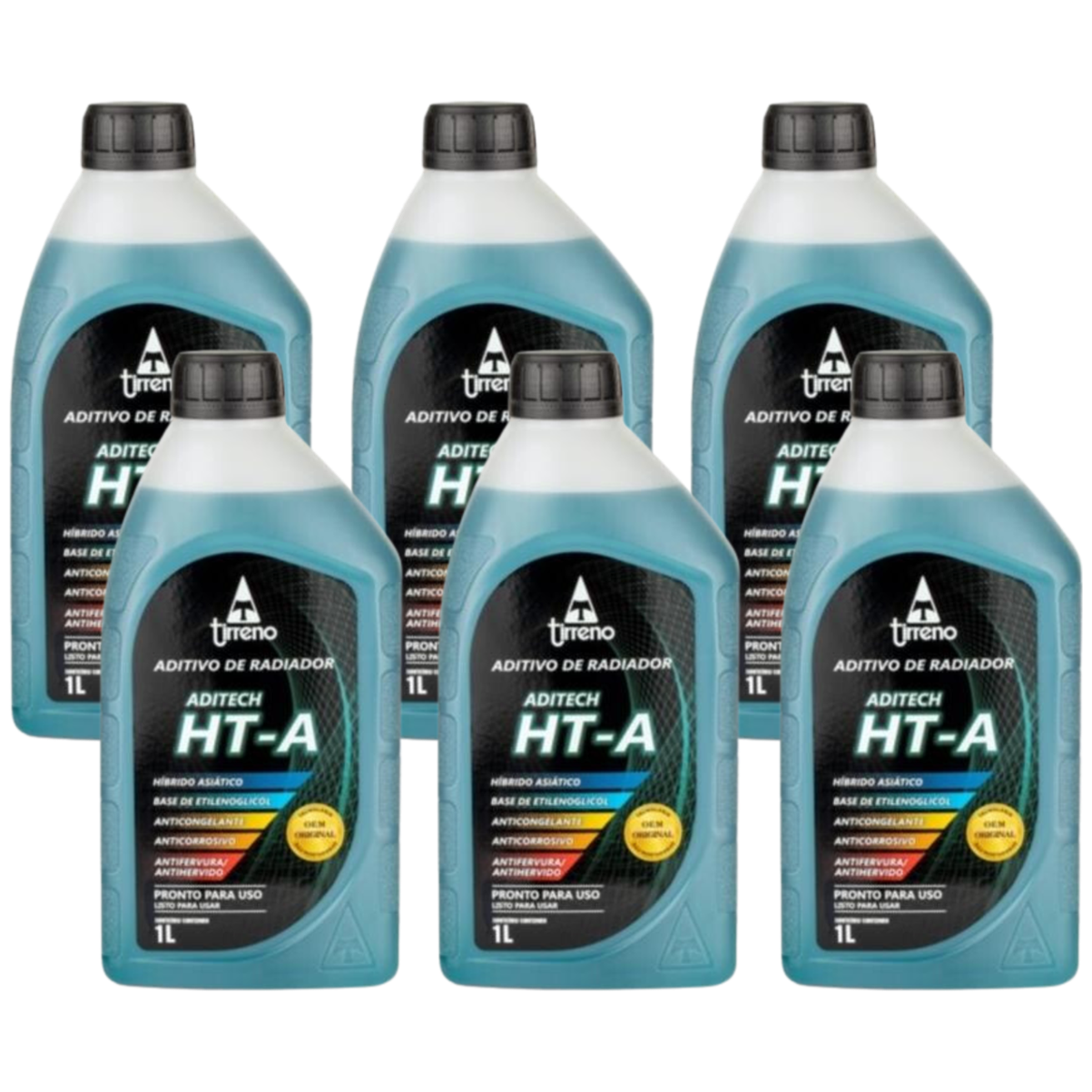 Kit 6 Litros Aditivo Radiador Pronto Para Uso Tirreno Ht-a Híbrido Asiático Azul