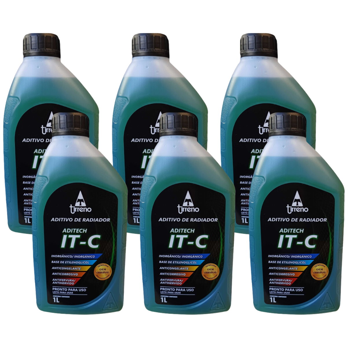Kit 6 Litros Aditivo Radiador Pronto Para Uso Tirreno Inorgânico IT-C Verde Veículos até anos 90