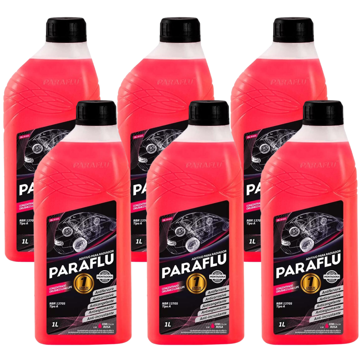 Kit 6 Litros Aditivo Radiador Concentrado Rosa Montadora Orgânico - Paraflu - 10-3010