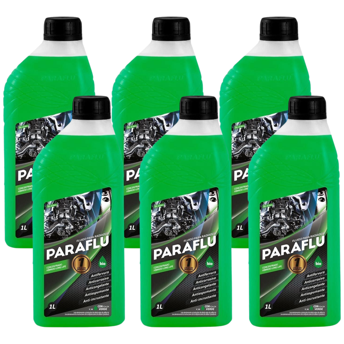 Kit 6 Litros Aditivo Radiador Concentrado Paraflu Bio Híbrido Verde
