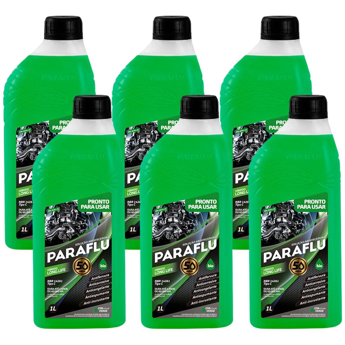 Kit 6 Litros Aditivo Radiador Pronto Para Uso Paraflu Bio Híbrido Verde