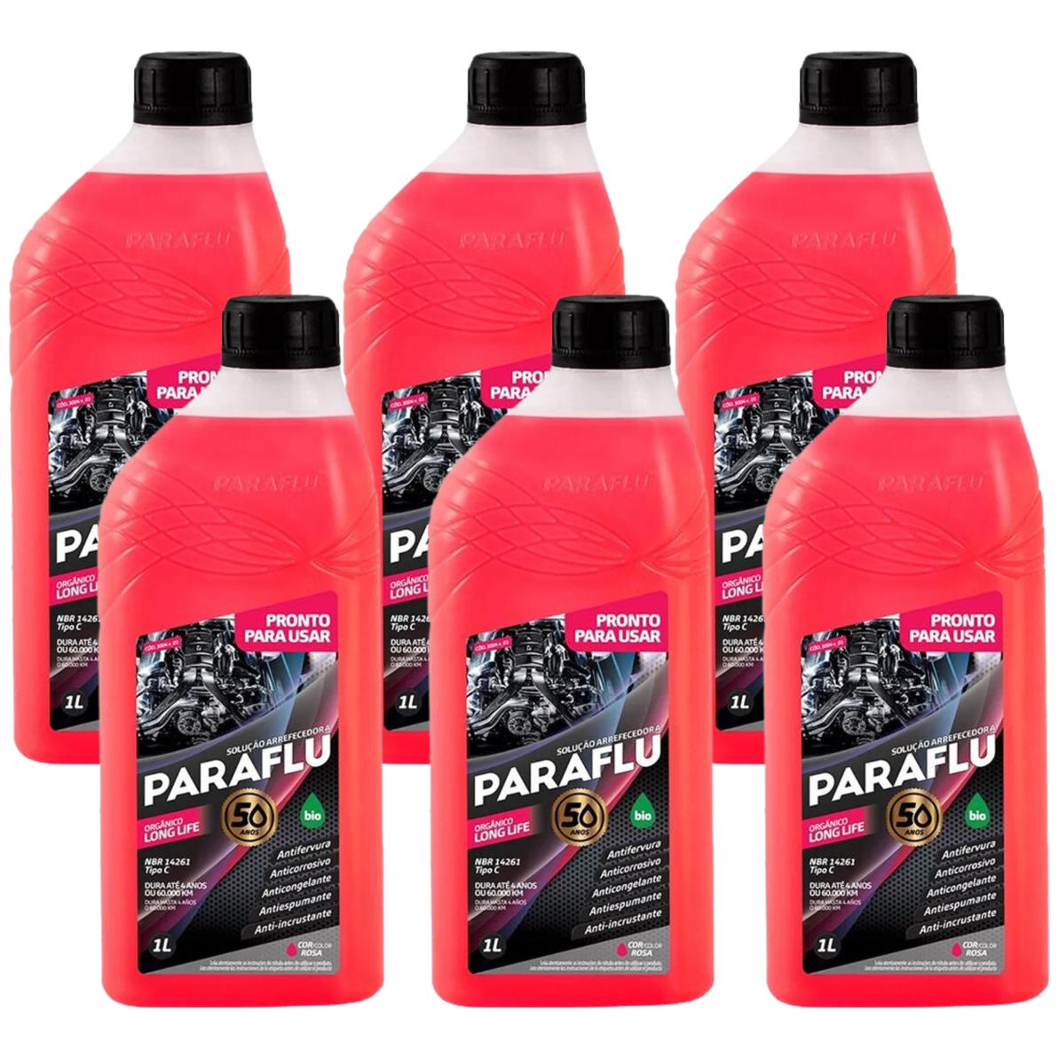Kit 6 Litros Aditivo Radiador Pronto Para Uso Paraflu Bio Orgânico Rosa