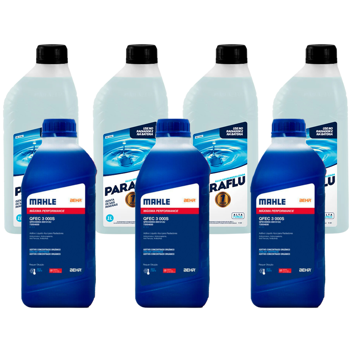 Kit 7 Litros com 3L Aditivo Radiador Azul Mahle + 4L Água