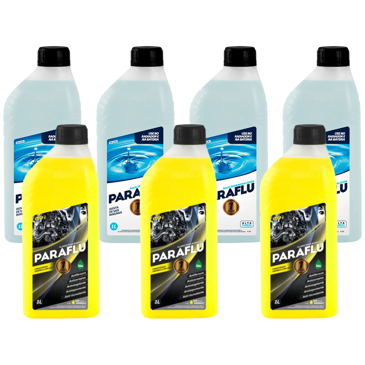 Kit 7 Litros com 3L Aditivo Radiador Amarelo + 4L Água - Paraflu - 10-3031/10-3044