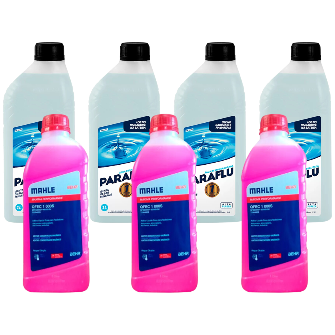 Kit 7 Litros com 3L Aditivo Radiador Rosa Mahle + 4L Água