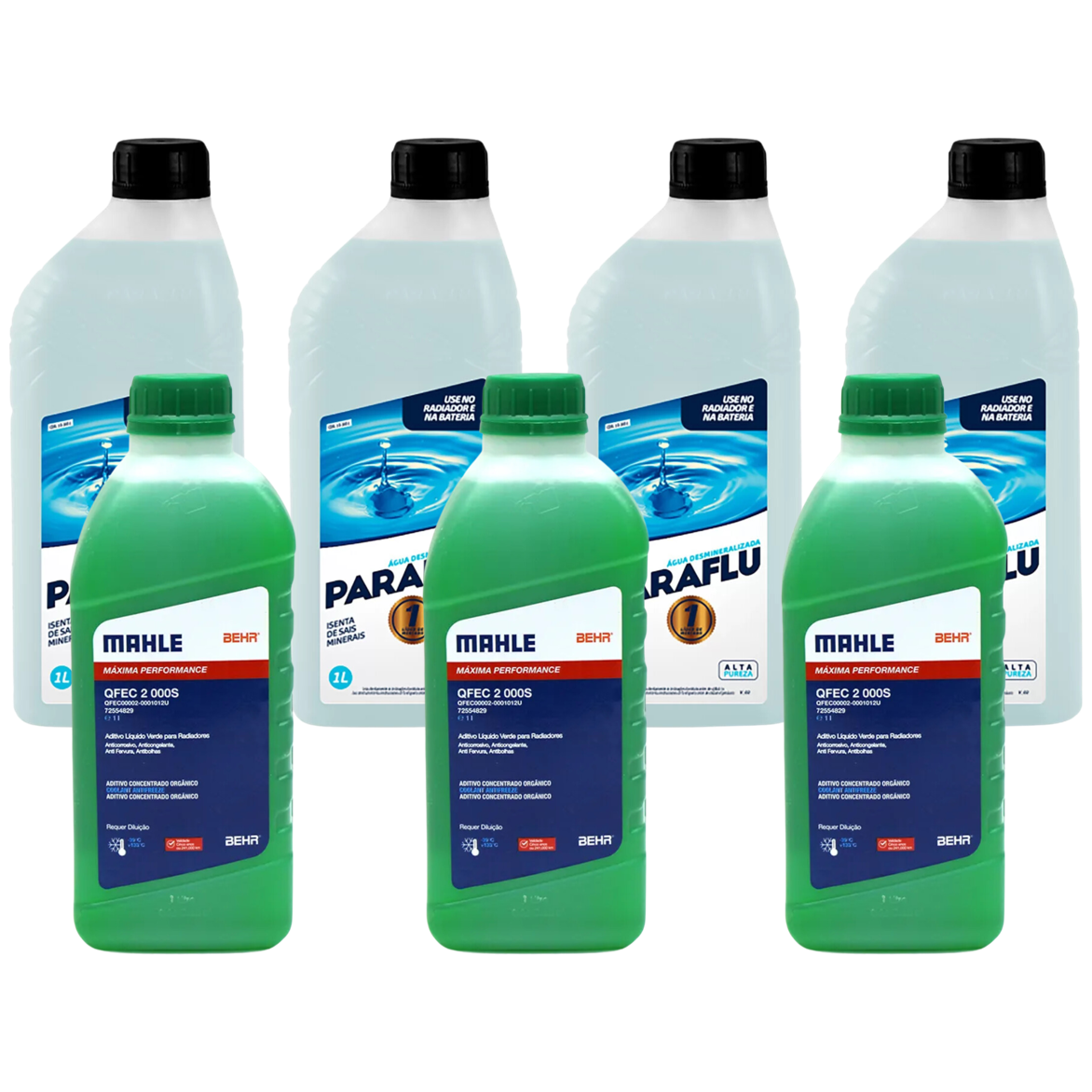 Kit 7 Litros com 3L Aditivo Radiador Verde Mahle + 4L Água