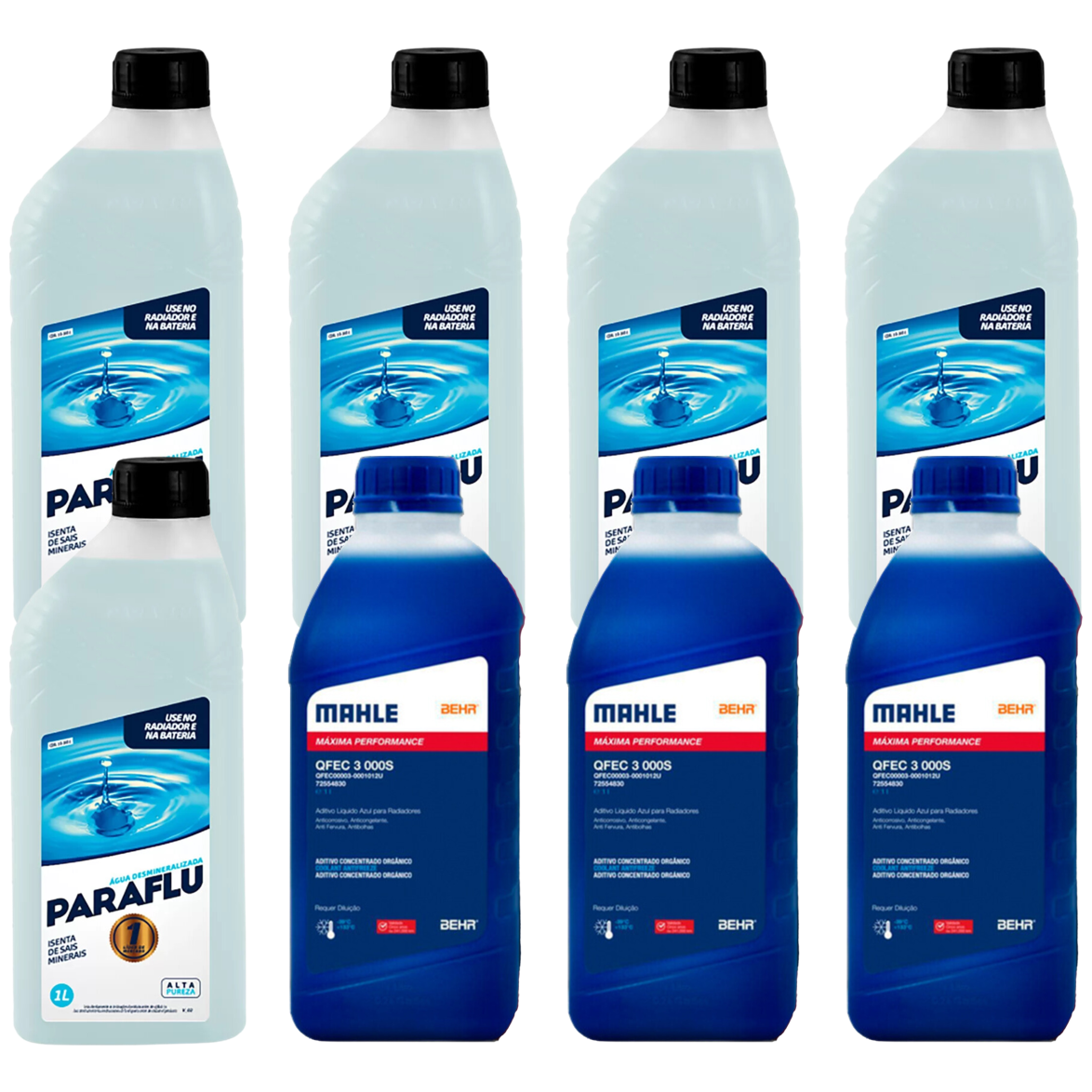 Kit 8 Litros com 3L Aditivo Radiador Azul Mahle + 5L Água