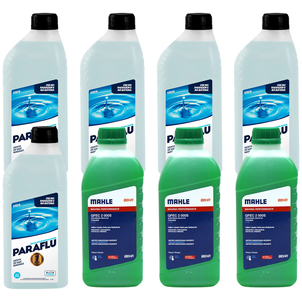 Kit 8 Litros com 3L Aditivo Radiador Verde Mahle + 5L Água